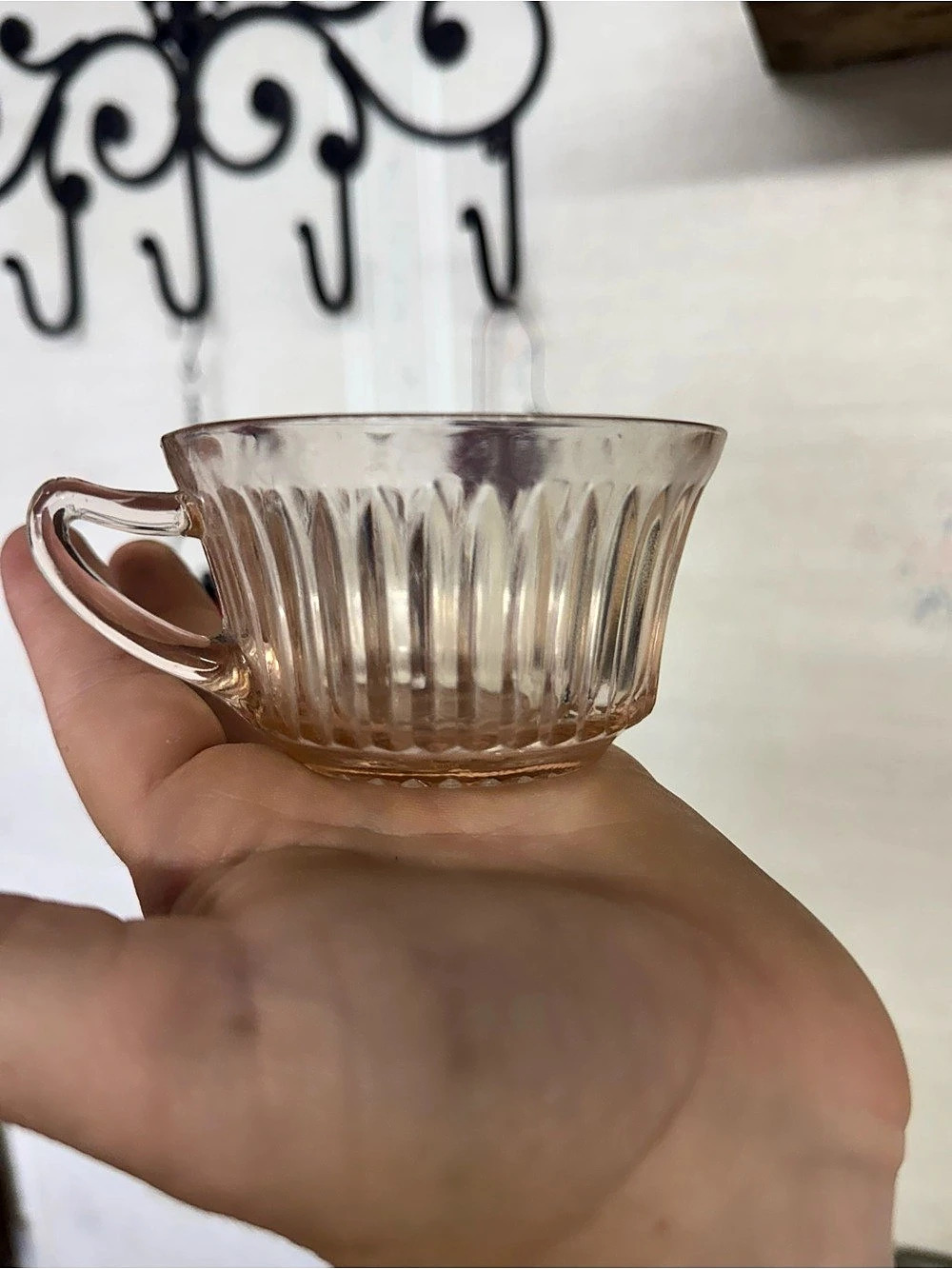 Vintage pink depression glass Queen Mary teacup
